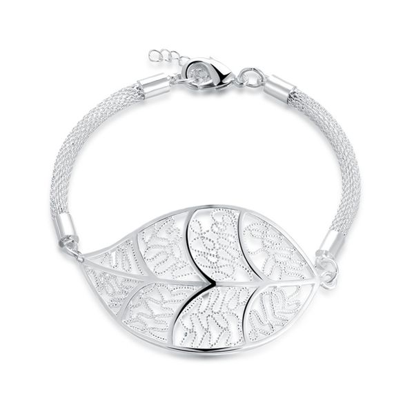 925 sterling silver bracelets for women round mesh chains with cute big leafage 925 jewelry silver bracelets bracelet femme 2018, Black
925 sterling silver bracelets for women round mesh chains with cute big leafage 925 jewelry silver bracelets bracelet femme 2018, Black