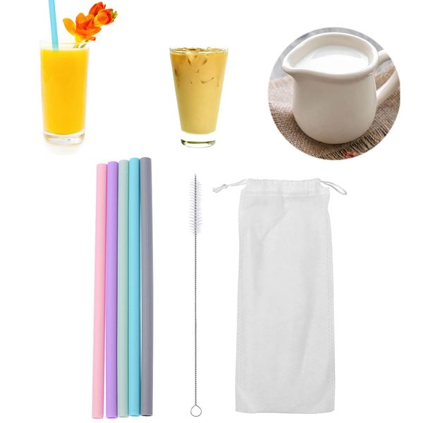

7pcs/set reusable portable travel collapsible drinking straw set silicone drinking straws grade