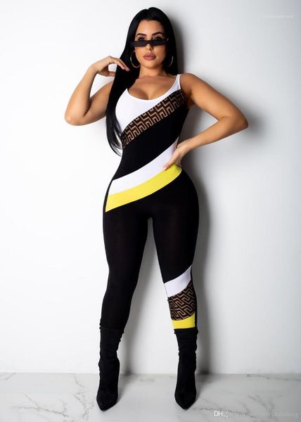 letters playsuits spring slim skinny jumpsuits sleeveless o-neck rompers women f, Black;white