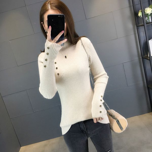 2019 new autumn winter casual knitted pullovers sweaters women warm half high neck single-breasted female cc1557, White;black
2019 new autumn winter casual knitted pullovers sweaters women warm half high neck single-breasted female cc1557, White;black