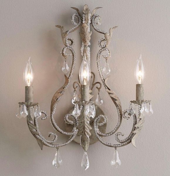 Vintage/antique/retro White/grey Crystal Wall Lamp French Wall Lights Home Interior Decoration Bedside Bedroom Wall Sconce Light Llfa