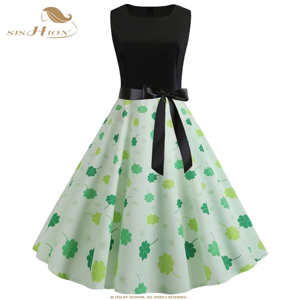 sishion hepburn style vintage dress sp0004 summer temperament black spell four-leaf clover print big swing dress, Black;gray
sishion hepburn style vintage dress sp0004 summer temperament black spell four-leaf clover print big swing dress, Black;gray