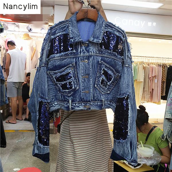 loosely stitched denim jacket autumn dress women of european station 2009 new european port wind-breaking sequined denim trend, Black;brown
loosely stitched denim jacket autumn dress women of european station 2009 new european port wind-breaking sequined denim trend, Black;brown