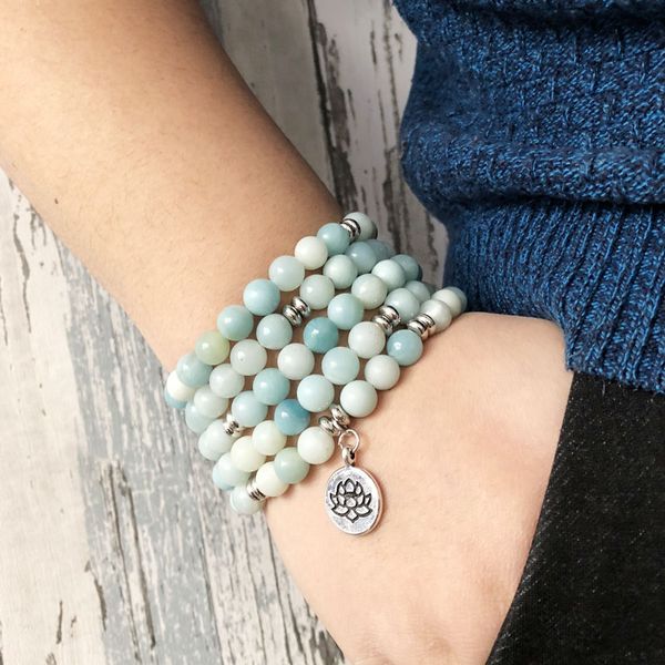 est ab+amazonite stone wrapped bracelet for 108 prayer beads wrist lotus mala ohm charm bracelet, Golden;silver
est ab+amazonite stone wrapped bracelet for 108 prayer beads wrist lotus mala ohm charm bracelet, Golden;silver