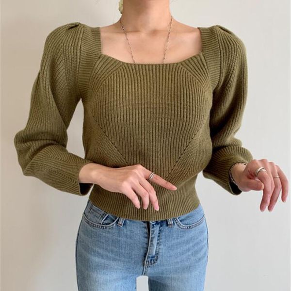 autumn and winter women's sweater casual solid color square collar long sleeve sweater, White;black
autumn and winter women's sweater casual solid color square collar long sleeve sweater, White;black