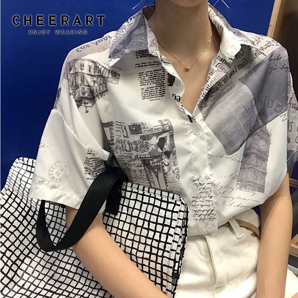 cheerart newspaper shirt vintage summer short sleeve blouse button up womens blouse designer print shirt 2019 fashion, White
cheerart newspaper shirt vintage summer short sleeve blouse button up womens blouse designer print shirt 2019 fashion, White