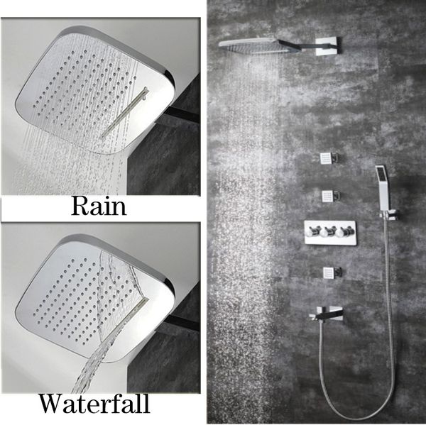 bathroom dual shower head faucet conceal in wall mounted rain shower head set massage jet system with 4 way cold diverter valve
bathroom dual shower head faucet conceal in wall mounted rain shower head set massage jet system with 4 way cold diverter valve