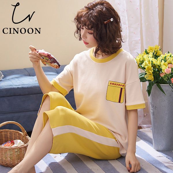 cinoon cotton pajamas sets for women short-sleeved t-shirt + shorts casual homewear fashion sleepwear yellow pajama, Blue;gray
cinoon cotton pajamas sets for women short-sleeved t-shirt + shorts casual homewear fashion sleepwear yellow pajama, Blue;gray