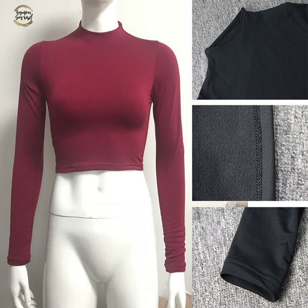 long sleeve crop women shirts harajuku korean black burgundy clothes turtleneck solid basic short t shirt femme, White
long sleeve crop women shirts harajuku korean black burgundy clothes turtleneck solid basic short t shirt femme, White