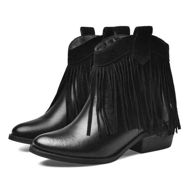 women's genuine leather patchwork slip-on ankle boots med heel comfortable autumn short booties fashion shoes women, Black
women's genuine leather patchwork slip-on ankle boots med heel comfortable autumn short booties fashion shoes women, Black