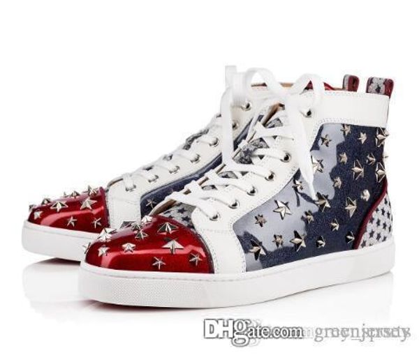 brand designer wonder loustarspiked men's flat red bottom sneaker star spiked fashion shoes,blue patent leather denim 3d star rivets sh, Black
brand designer wonder loustarspiked men's flat red bottom sneaker star spiked fashion shoes,blue patent leather denim 3d star rivets sh, Black