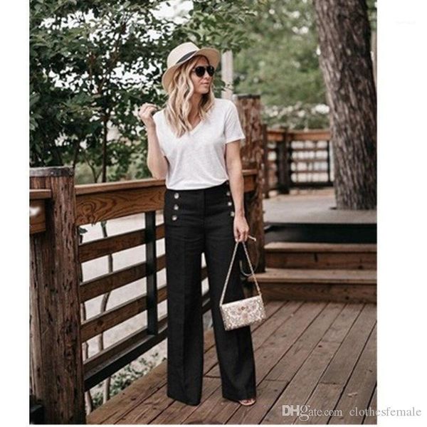 button cotton and linen females pants womens wide leg pants pure color high waist womens casual pants with, Black;white
button cotton and linen females pants womens wide leg pants pure color high waist womens casual pants with, Black;white