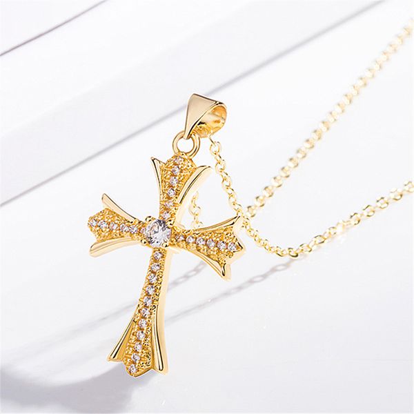 elegance gold color cross pendant necklaces for women men trendy classic christian jesus crystal designer necklace jewelry gifts, Silver 
elegance gold color cross pendant necklaces for women men trendy classic christian jesus crystal designer necklace jewelry gifts, Silver