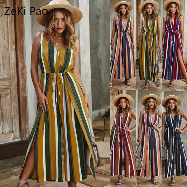 women's jumpsuits & rompers casual summer sleeveless v-neck lace-up jumpsuit female stripes printed split straight trousers vestidos, Black;white
women's jumpsuits & rompers casual summer sleeveless v-neck lace-up jumpsuit female stripes printed split straight trousers vestidos, Black;white