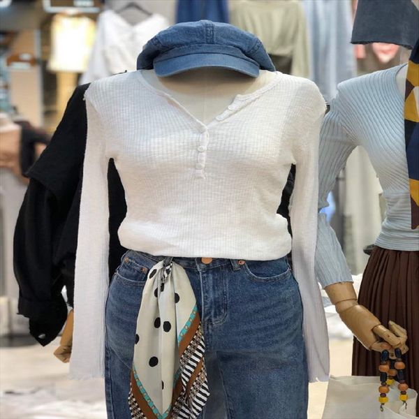 east gate half-open collar button pothole t- t-shirt buttons female 2019 autumn clothes solid color simple slim base shirt, White
east gate half-open collar button pothole t- t-shirt buttons female 2019 autumn clothes solid color simple slim base shirt, White