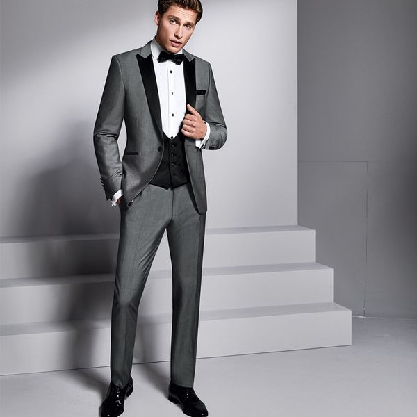 three piece grey evening party men suits peaked lapel slim fit custom made wedding tuxedos (jacket + pants + vest), Black;gray
three piece grey evening party men suits peaked lapel slim fit custom made wedding tuxedos (jacket + pants + vest), Black;gray