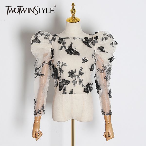 twotwinstyle embroidery butterfly mesh shirt women o neck puff sleeve perspective blouse female fashion 2020 tide
twotwinstyle embroidery butterfly mesh shirt women o neck puff sleeve perspective blouse female fashion 2020 tide