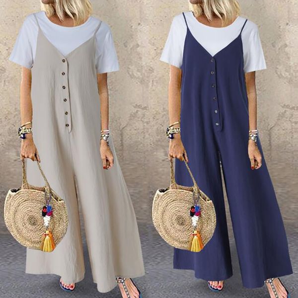 summer cotton and linen loose buttons solid color sleeveless jumpsuit women, Black;white
summer cotton and linen loose buttons solid color sleeveless jumpsuit women, Black;white