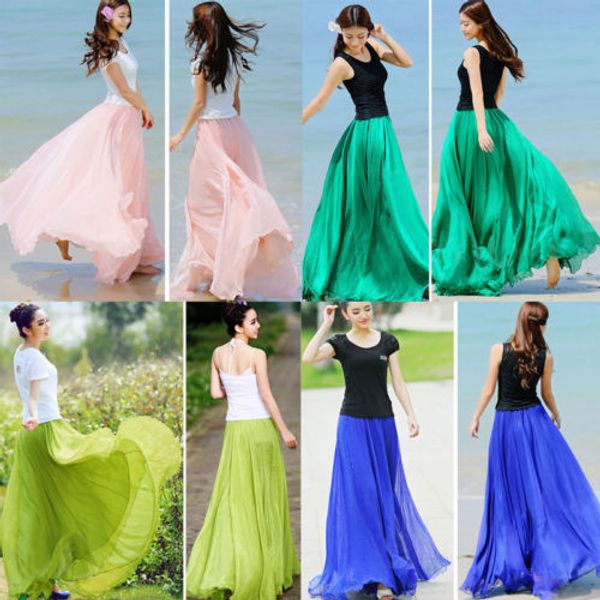 2019 new 15colors chiffon skirt women boho double layer chiffon long maxi beach casual sundress skirt, Black
2019 new 15colors chiffon skirt women boho double layer chiffon long maxi beach casual sundress skirt, Black
