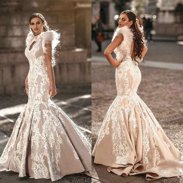 роскошные перо русалка свадебные платья champagne lace аппликация высокого шеи свадебные платья свадебные платья vestidos де novia, White
роскошные перо русалка свадебные платья champagne lace аппликация высокого шеи свадебные платья свадебные платья vestidos де novia, White