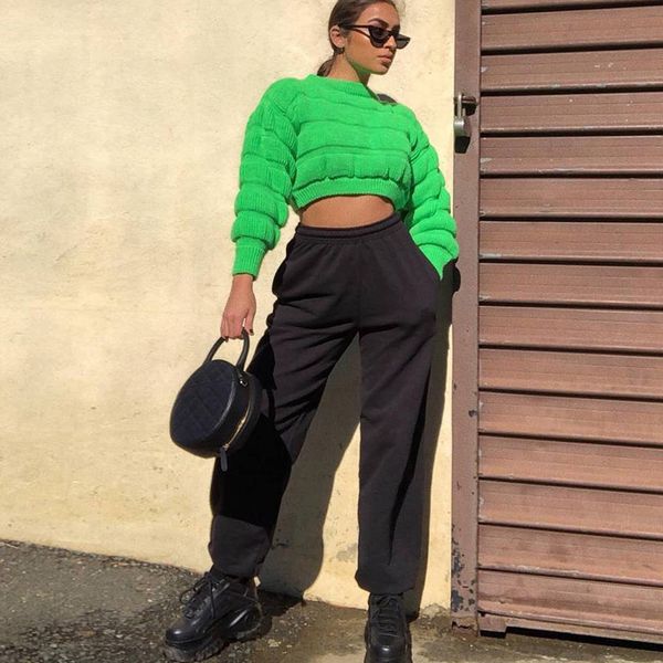 bkld 2019 autumn streetwear neon green long sleeve sweater crop women knitting sweater solid o-neck pullover loose, White;black
bkld 2019 autumn streetwear neon green long sleeve sweater crop women knitting sweater solid o-neck pullover loose, White;black