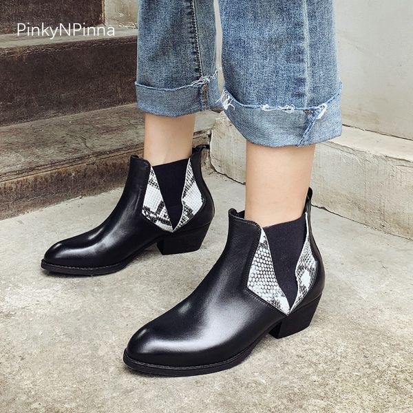designer women ankle boots genuine leather cowhide python pattern slip on chunky heels winter booties runway style shoes, Black
designer women ankle boots genuine leather cowhide python pattern slip on chunky heels winter booties runway style shoes, Black