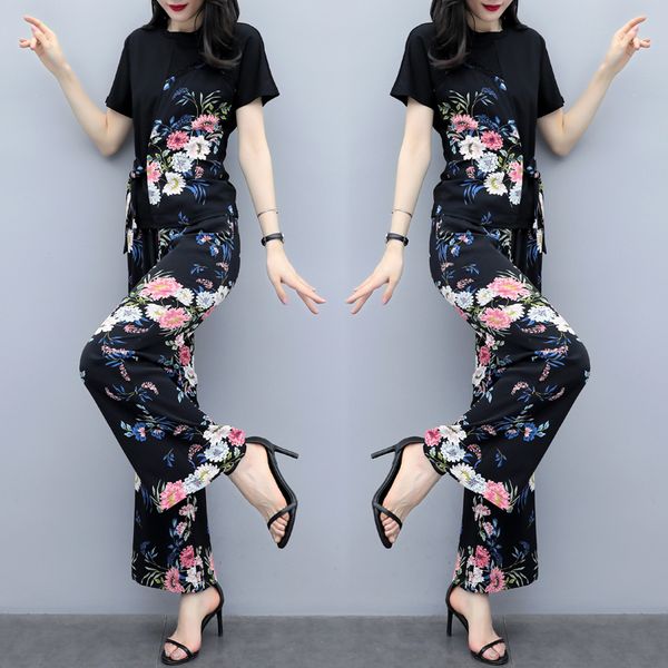large size women 2 piece set and pants floral print women's summer suitensemble femme deux pieces year-old female costume, White
large size women 2 piece set and pants floral print women's summer suitensemble femme deux pieces year-old female costume, White