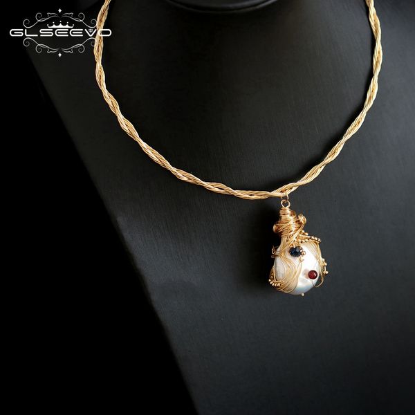 glseevo handmade natural fresh water baroque pearl pendant & necklace for women engagement fine jewellery collar mujer gn0080 cj191128, Golden
glseevo handmade natural fresh water baroque pearl pendant & necklace for women engagement fine jewellery collar mujer gn0080 cj191128, Golden