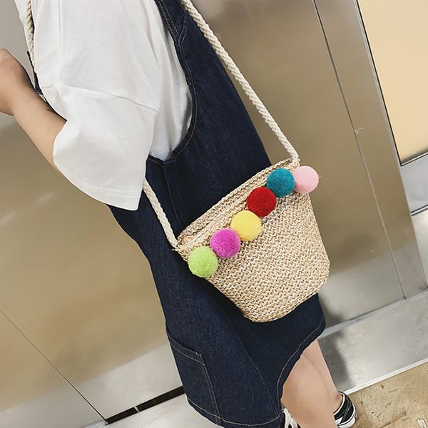 women straw beach bags with colorful hairball children's shoulder messenger weaving crossbody bag ladies purse pack for child#5$
women straw beach bags with colorful hairball children's shoulder messenger weaving crossbody bag ladies purse pack for child#5$
