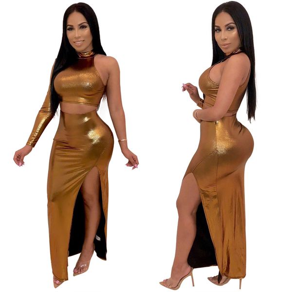 women party outfits one shoulder crop side cut out bandage bodycon skirt set gold silver two piece skirt set club wear, White
women party outfits one shoulder crop side cut out bandage bodycon skirt set gold silver two piece skirt set club wear, White