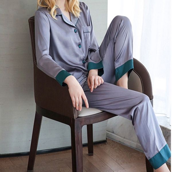 spring summer blue/gray faux silk pajama sets turn-down collar female single breasted long sleeve two piece sleepwear
spring summer blue/gray faux silk pajama sets turn-down collar female single breasted long sleeve two piece sleepwear