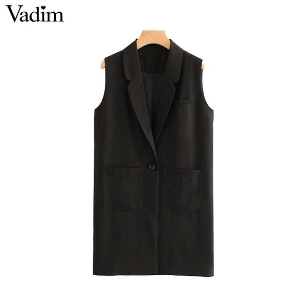 vadim women elegant long vest single button waist coat sleeveless pockets decorate office wear outwear chic black ma031, Black;white
vadim women elegant long vest single button waist coat sleeveless pockets decorate office wear outwear chic black ma031, Black;white