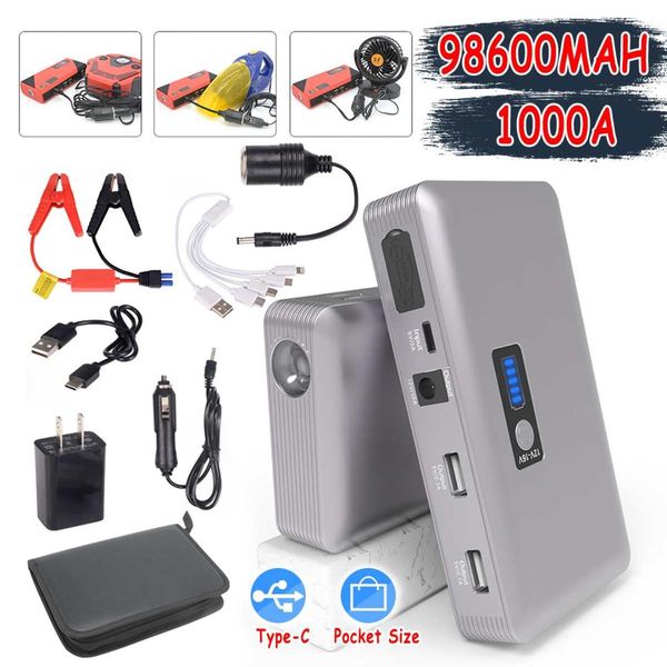 led display 98600mah 12v car jump starter portable dual usb tpye-c emergency power bank battery clamp 1000a dc port
led display 98600mah 12v car jump starter portable dual usb tpye-c emergency power bank battery clamp 1000a dc port
