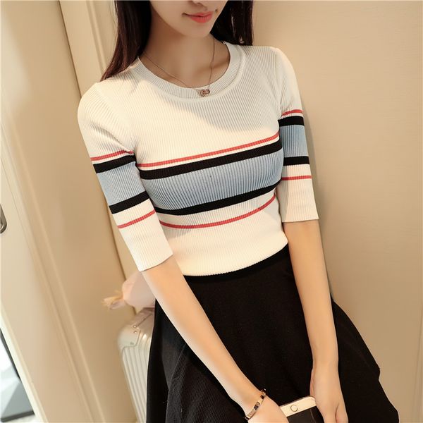 hao he shen 2017 new fashion brand spring summer sweater women thin sleeved o-neck striped knitted sweaters, White;black
hao he shen 2017 new fashion brand spring summer sweater women thin sleeved o-neck striped knitted sweaters, White;black
