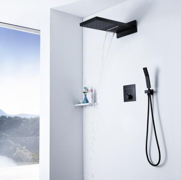2019 new design waterfall shower panel 304ss matt black faucet multi function conceal shower set thermostatic diverter valve
2019 new design waterfall shower panel 304ss matt black faucet multi function conceal shower set thermostatic diverter valve
