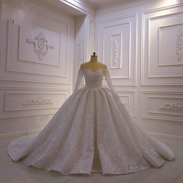 luxury sequined beaded ball gown wedding dresses vintage arabic dubai crystal plus size off shoulder long sleeves bridal gowns, White
luxury sequined beaded ball gown wedding dresses vintage arabic dubai crystal plus size off shoulder long sleeves bridal gowns, White