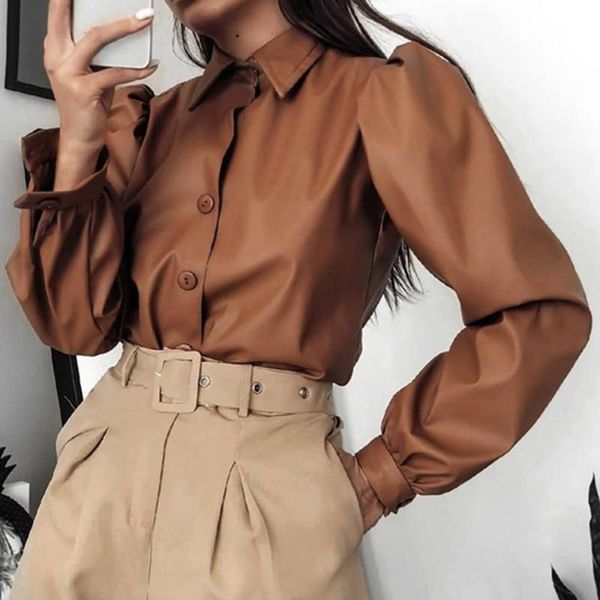 wenyujh long puff sleeve turn down collar women shirt button faux leather 2020 fashion autumn winter casual brown blouse, White
wenyujh long puff sleeve turn down collar women shirt button faux leather 2020 fashion autumn winter casual brown blouse, White