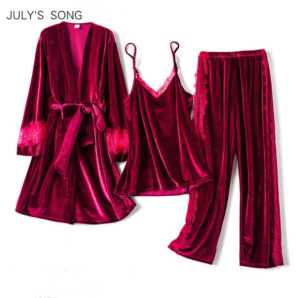 july's song 3 pieces winter sleepwear pajamas set women lace velvet pyjama warm pajamas long sleeves sleepwear set, Black;red
july's song 3 pieces winter sleepwear pajamas set women lace velvet pyjama warm pajamas long sleeves sleepwear set, Black;red