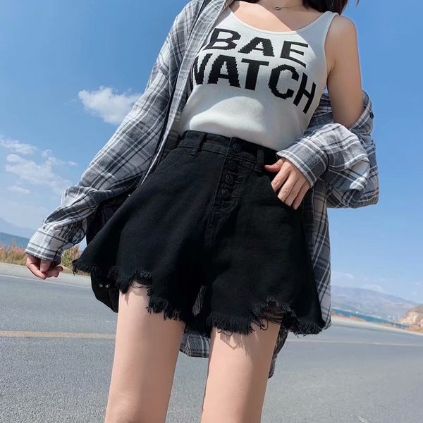 siddions s-5xl streetwear черных шорт женщины 2020 лето высокой талии кисточки письмо вышивка коротких джинсы последние джинсовые шорты, Blue