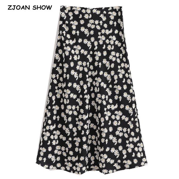 skirts 2021 summer elegant high waist black daisy flower satin skirt like silk vintage women mid long a-line 
skirts 2021 summer elegant high waist black daisy flower satin skirt like silk vintage women mid long a-line