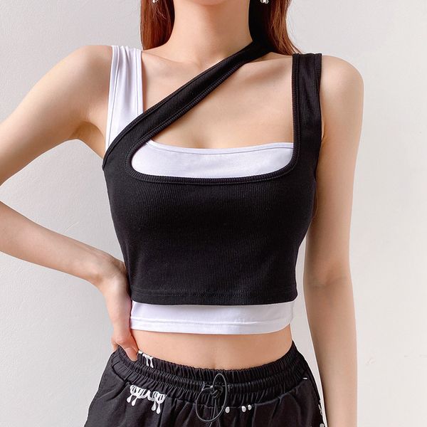irregular hollow out strap women 2020 sleeveless fake two piece cropblack white patchwork basic t shirt tee shirt femme
irregular hollow out strap women 2020 sleeveless fake two piece cropblack white patchwork basic t shirt tee shirt femme