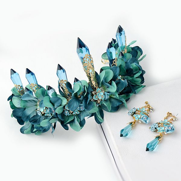 green fabric flower long icicle queen crown luxury tiara wedding hair accessores grinalda de noiva para cabelo, White;golden
green fabric flower long icicle queen crown luxury tiara wedding hair accessores grinalda de noiva para cabelo, White;golden