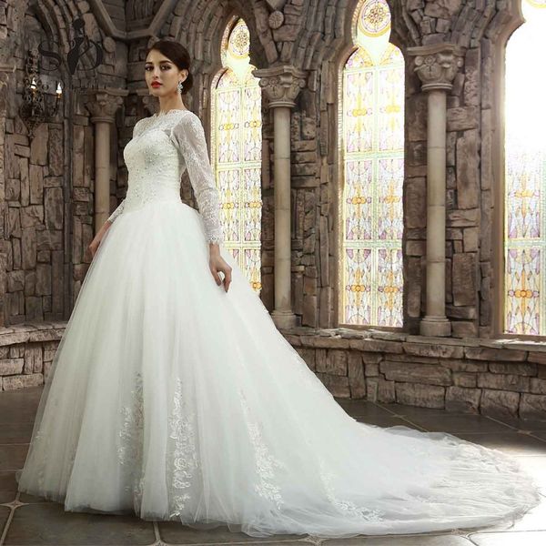 modest design ball gown wedding dresses long sleeve bateau neck beaded sequined lace appliques skirt bridal gowns customize plus size, White
modest design ball gown wedding dresses long sleeve bateau neck beaded sequined lace appliques skirt bridal gowns customize plus size, White