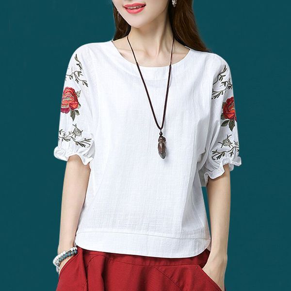 women's blouses & shirts blouse plus size women short sleeve puff ladies cotton linen shirt loose casual embroidery o neck, White
women's blouses & shirts blouse plus size women short sleeve puff ladies cotton linen shirt loose casual embroidery o neck, White