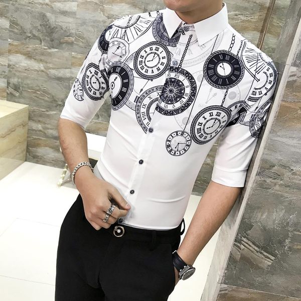 2019 men's clock print short sleeve shirt korean casual slim fit shirt men designer nightclub party shirts camisa masculina, White;black
2019 men's clock print short sleeve shirt korean casual slim fit shirt men designer nightclub party shirts camisa masculina, White;black