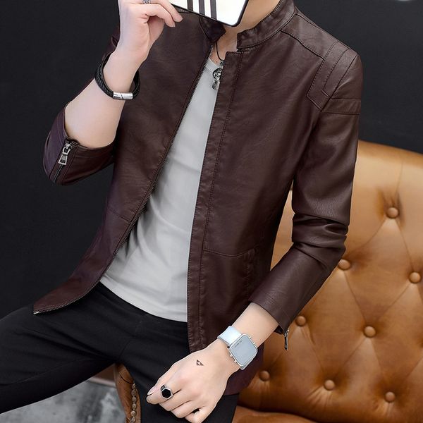 2020 new solid color men's leather collar slim teen casual fashion handsome jacket machine wagon, Black
2020 new solid color men's leather collar slim teen casual fashion handsome jacket machine wagon, Black