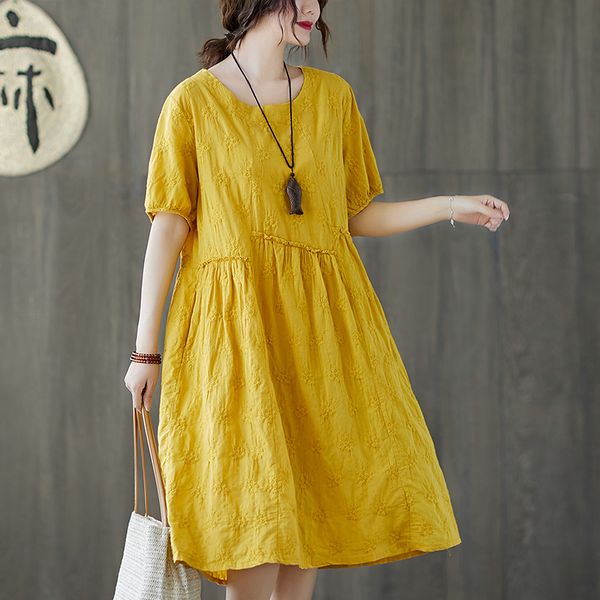 dress women summer jacquard embroidered cotton female plus size clothes solid color short sleeve o-neck women dress, Black;gray
dress women summer jacquard embroidered cotton female plus size clothes solid color short sleeve o-neck women dress, Black;gray