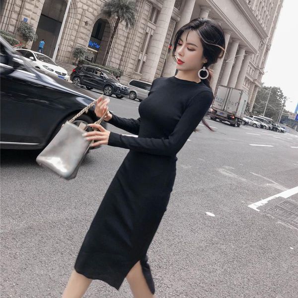 2020 early spring new fashion long-sleeved split bottoming slim-looking knitted black retro dress female autumn, White;black
2020 early spring new fashion long-sleeved split bottoming slim-looking knitted black retro dress female autumn, White;black