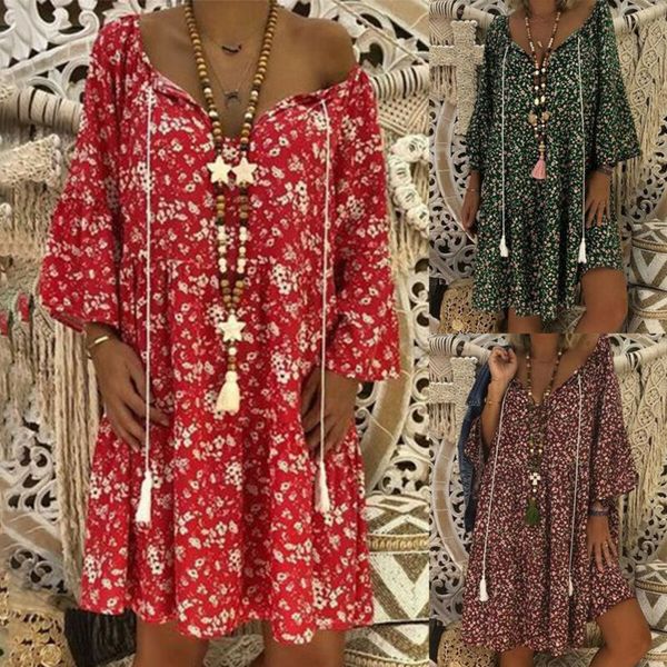 Womens Boho Floral Print Kimono Sleeve V-Neck Beach Casual Tunic Dress Plus Size 
Womens Boho Floral Print Kimono Sleeve V-Neck Beach Casual Tunic Dress Plus Size