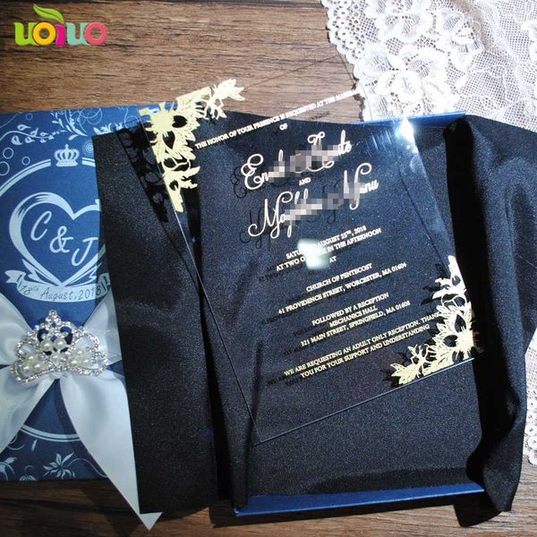 welcom your own printing design clear acrylic wedding invitation card with gold foil words with satin
welcom your own printing design clear acrylic wedding invitation card with gold foil words with satin